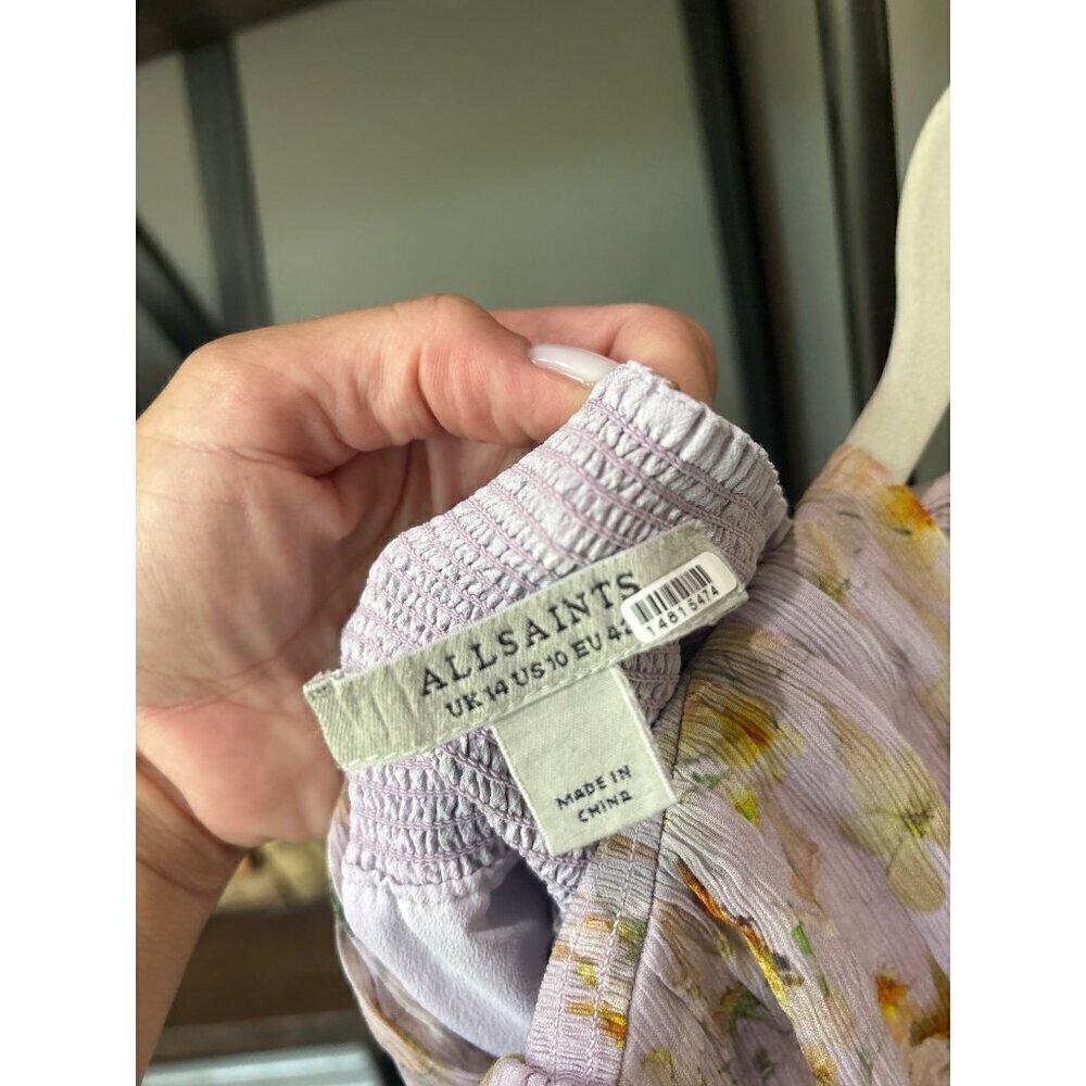 AllSaints Aspen Momo Floral Midi Dress Purple Womens SIze 10 - Picture 11 of 13